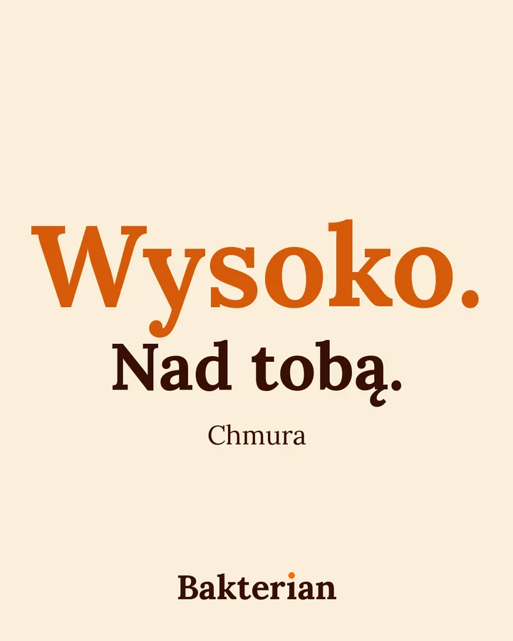 Grafika z Bakterianem. Napis: Wysoko. Nad tobą. Chmura.